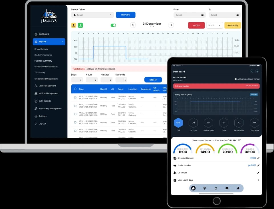 Hauliva fleet management dashboard on a laptop and mobile device
